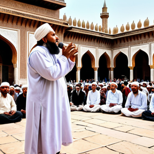 Home 4 **
A vibrant street scene in a historical city square. A Sufi singer performs in front of an ancient mosque, their passionate singing captivating a diverse audience of locals and tourists. Capture the emotion and cultural significance of the moment.
**