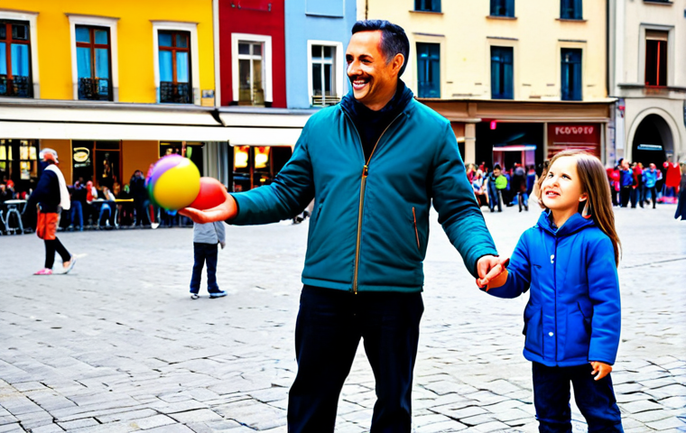 Family Enjoying Street Art**

"A family (mother, father, and two children) are fully clothed and smiling as they watch a street performer juggling colorful balls in a city square. The background includes buildings and other people enjoying the scene. Family-friendly, safe for work, appropriate content, fully clothed, perfect anatomy, natural proportions, vibrant colors, street photography style."

**