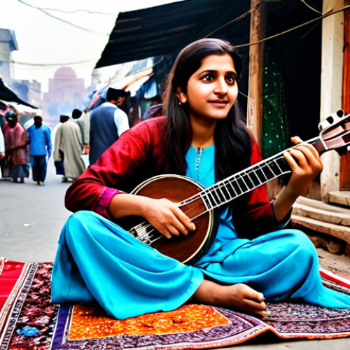 Home 9 **
"A street artist, fully clothed in modest traditional Pakistani clothing, playing a sitar in a bustling marketplace in Lahore, Pakistan. Colorful textiles and vibrant street life surround them. Safe for work, appropriate content, perfect anatomy, natural proportions, professional quality, family-friendly."
**