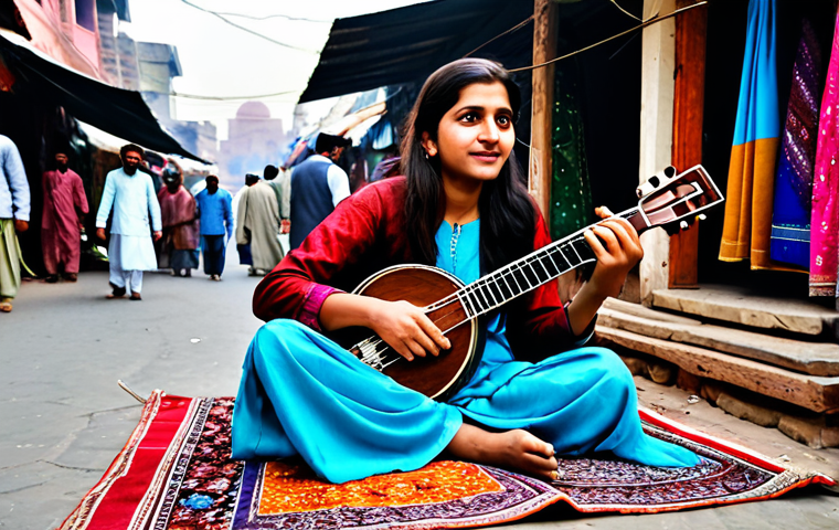**

"A street artist, fully clothed in modest traditional Pakistani clothing, playing a sitar in a bustling marketplace in Lahore, Pakistan. Colorful textiles and vibrant street life surround them. Safe for work, appropriate content, perfect anatomy, natural proportions, professional quality, family-friendly."

**