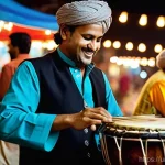 거리공연의 협업과 팀워크 - **Prompt:** A vibrant, bustling evening scene on Lahore's Food Street, capturing the magical synergy...