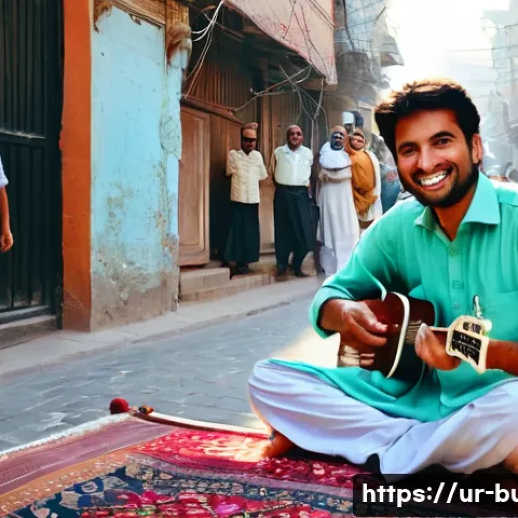 거리공연을 위한 법적 요구 사항 - **A Responsible Street Musician in Lahore:** A male Pakistani musician, dressed in a clean, elegant ...