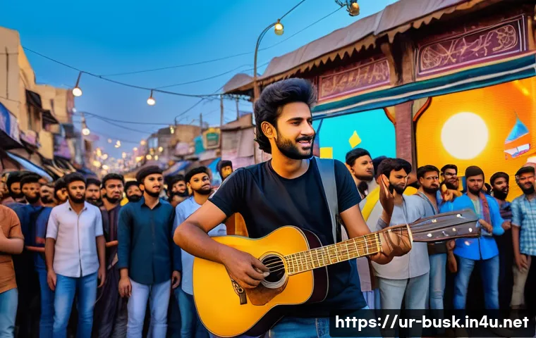 거리공연을 위한 디지털 기술 활용 - **Prompt for Augmented Reality (AR) Street Performance:**
A vibrant street scene in Karachi at g...